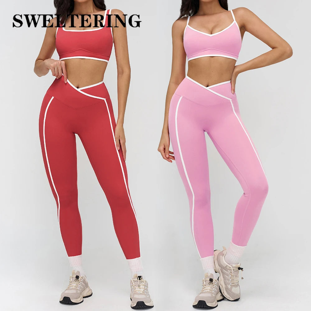 2PCS Women Tracksuits Fitness Set Yoga Set Gym Workout Athletic Wear Sports Bra High Waist Leggings Female Yoga Suit Sportswear