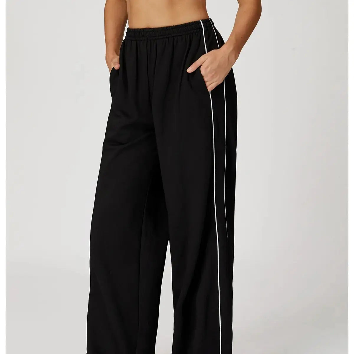 Color Blocking Versatile Sports Pants Women Loose High Waisted Straight Leg Pants Women with Pockets Outdoor Casual Running Pant