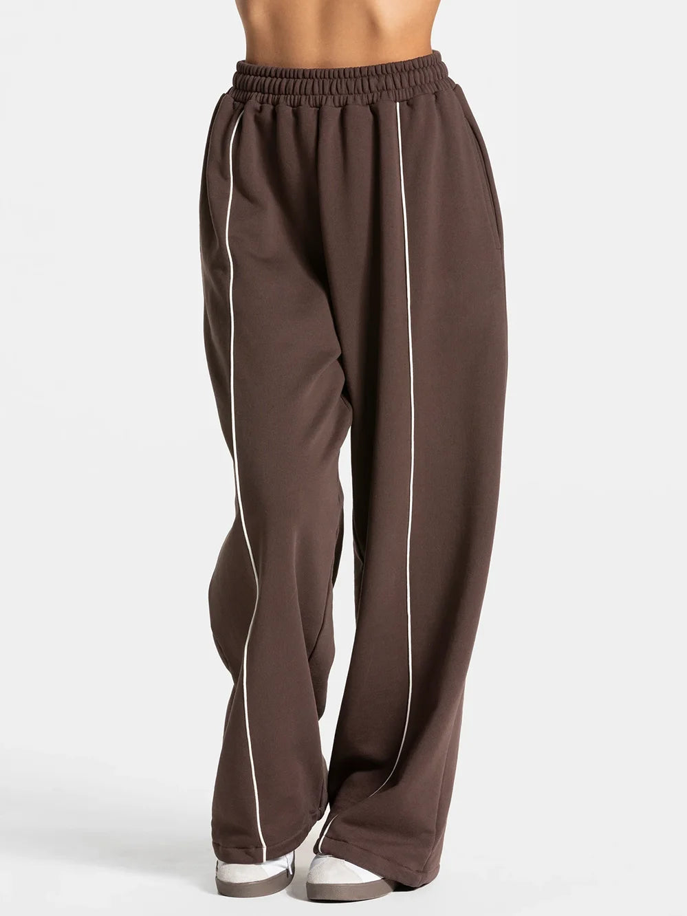 NCLAGEN Contrastline Wide Leg Joggers Women Cotton Running Trousers Mid Waist Casual Loose Sports Yoga Pants With Back Pocket