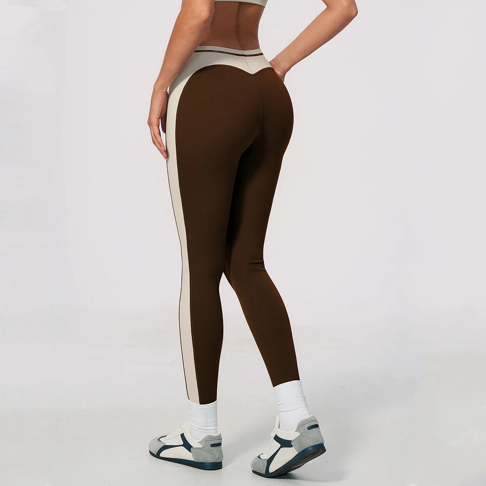 Contrast Color High Waist Yoga Leggings Women's Slim Fitness Sports Tights Push Up Runnings Pants Female Gym Workout Leggings
