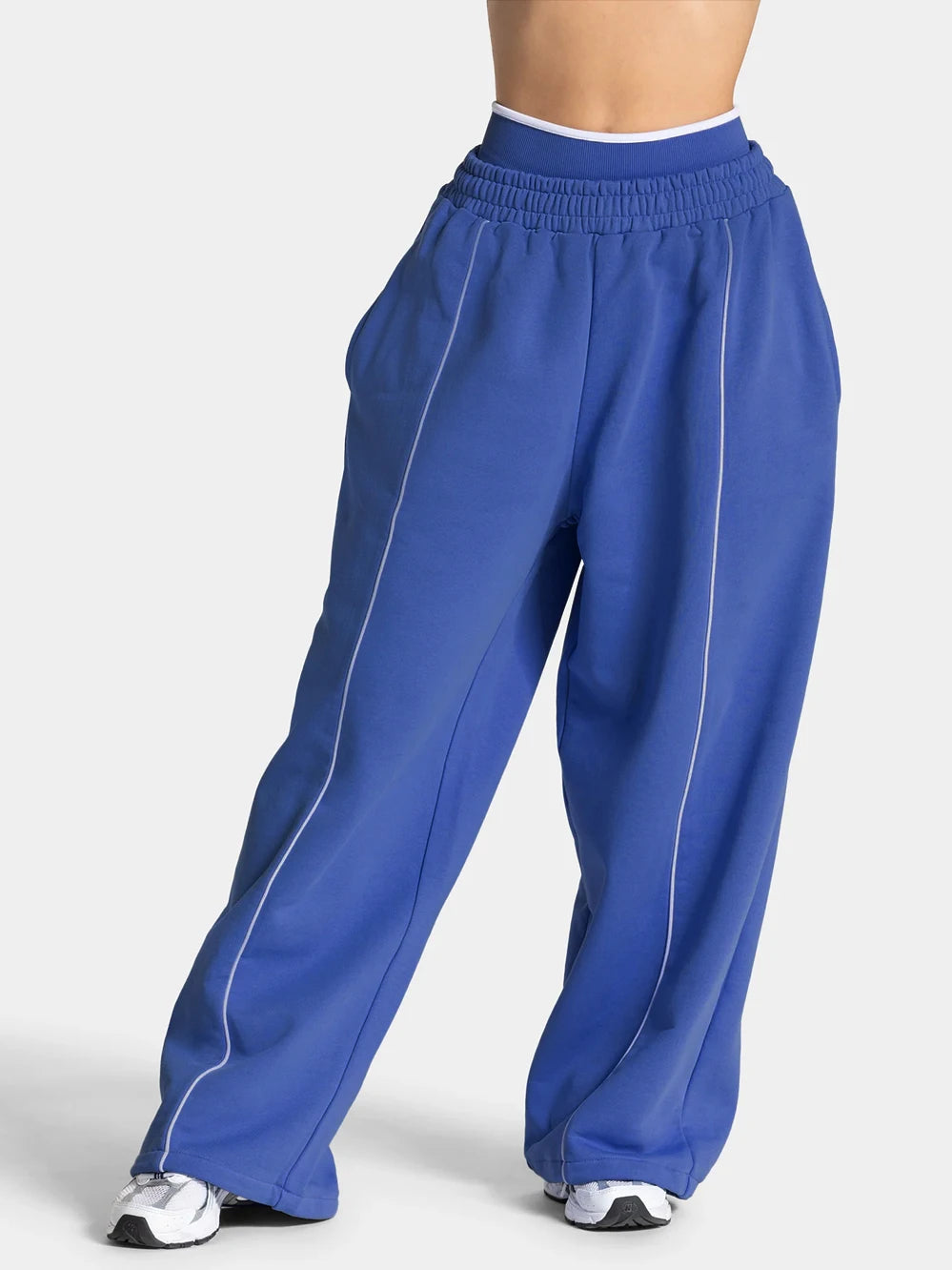 NCLAGEN Contrastline Wide Leg Joggers Women Cotton Running Trousers Mid Waist Casual Loose Sports Yoga Pants With Back Pocket