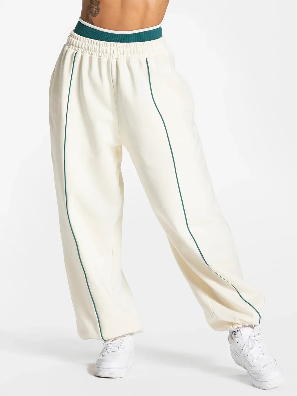 NCLAGEN Contrastline Wide Leg Joggers Women Cotton Running Trousers Mid Waist Casual Loose Sports Yoga Pants With Back Pocket