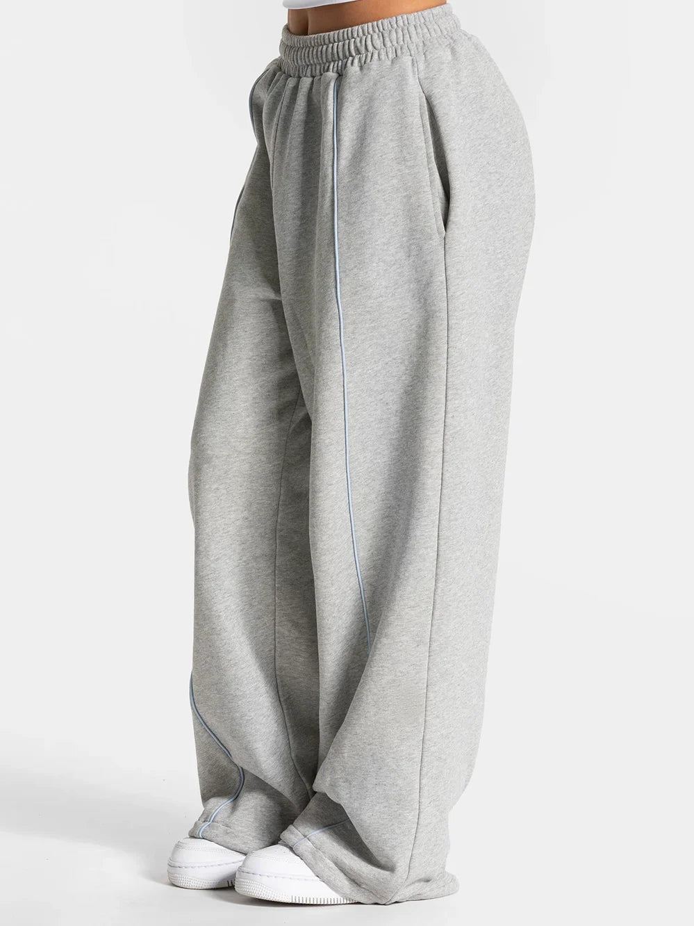 NCLAGEN Contrastline Wide Leg Joggers Women Cotton Running Trousers Mid Waist Casual Loose Sports Yoga Pants With Back Pocket