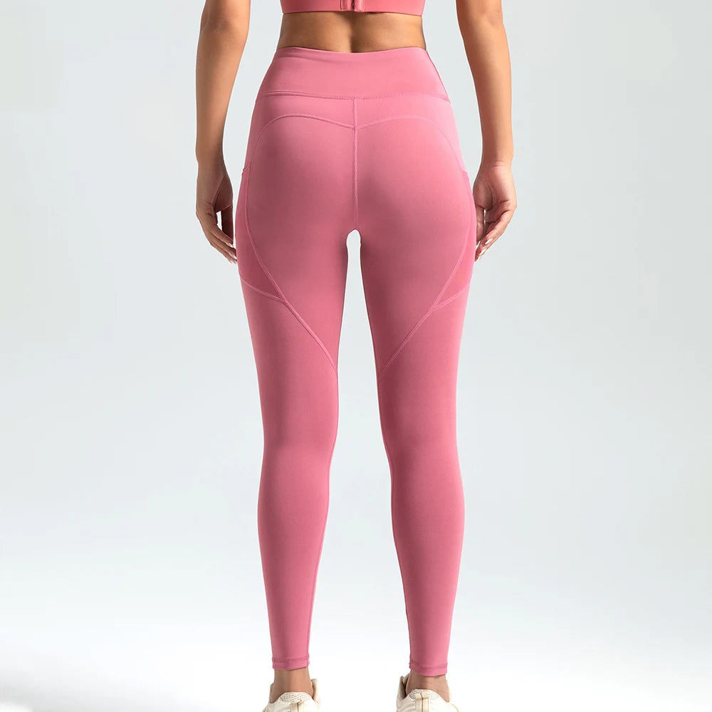Women's Yoga Pants High Waist Butt Lift Mesh Side Pockets Quick Drying Stretch Sports Tights Running Fitness Pants