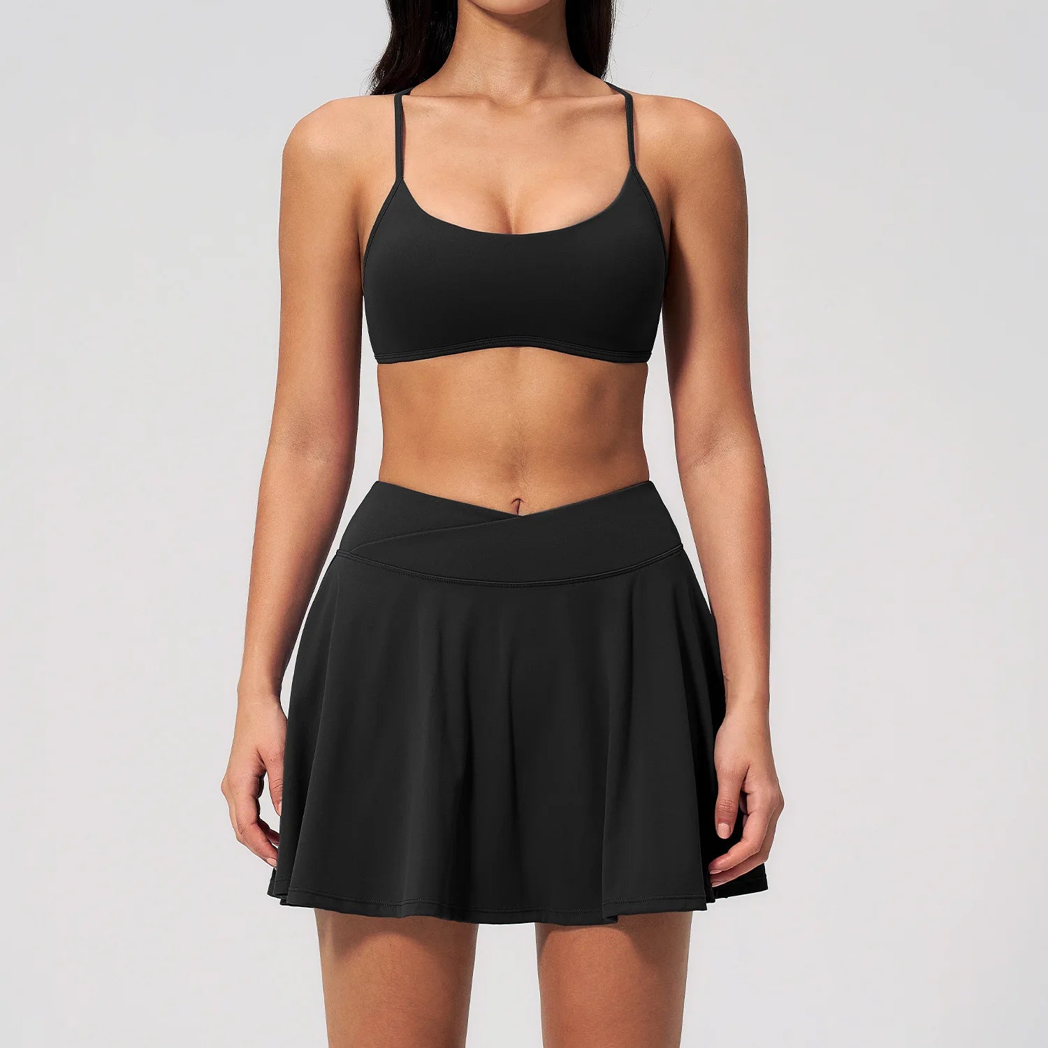 2 Piece Summer Fitness Tennis Set Women Crossover V Waist Yoga Skirt Breathable Sports Bra Outfits Gym Workout Yoga Skirt Suit
