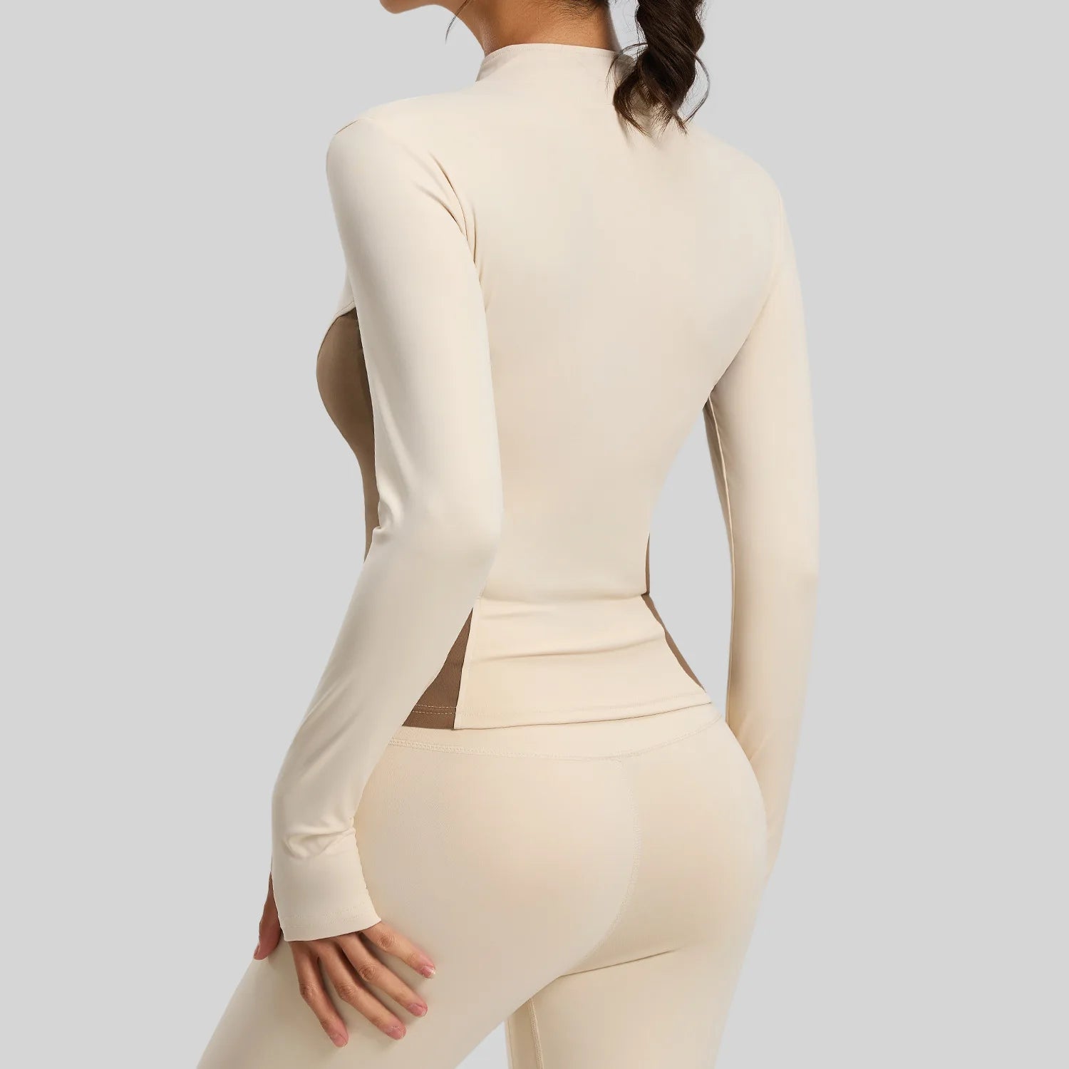 Color Blocked Slimming Yoga Jacket Women Autumn Winter Zipper Long Sleeve Thumb Sports Coat Gym Running Fitness Tops Large Size