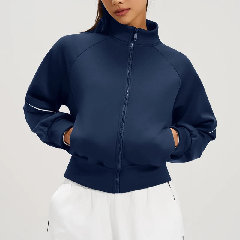 VITALINOVO Women's Full Zip up Athletic Jackets Fleece Lined Sports Running Track Jacket Winter Warm Thermal Workout Tops Pocket