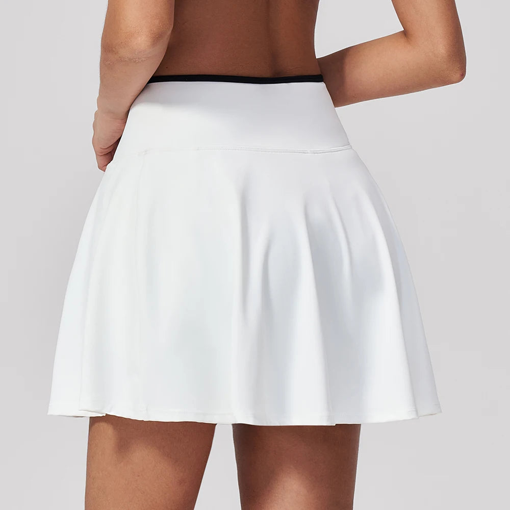 Women Tennis Skorts With Shorts High Waist Cross Running Cycling Fake Two Piece Sports Skirt Gym Fitness Workout Yoga Bottoms