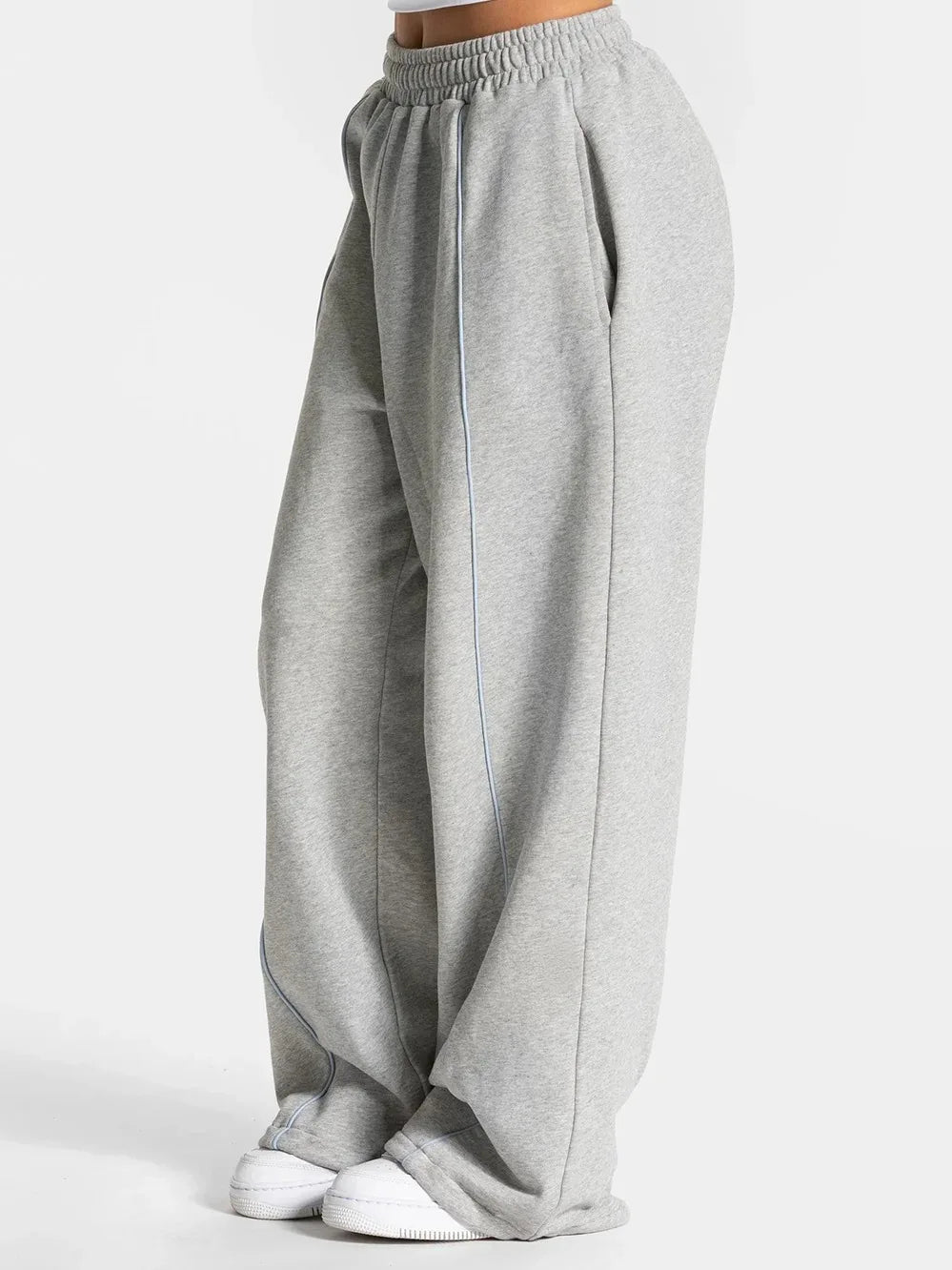 NCLAGEN Contrastline Wide Leg Joggers Women Cotton Running Trousers Mid Waist Casual Loose Sports Yoga Pants With Back Pocket