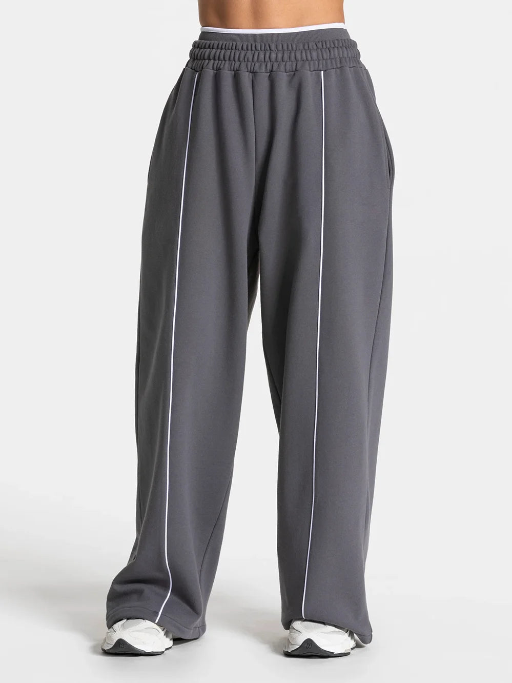 NCLAGEN Contrastline Wide Leg Joggers Women Cotton Running Trousers Mid Waist Casual Loose Sports Yoga Pants With Back Pocket